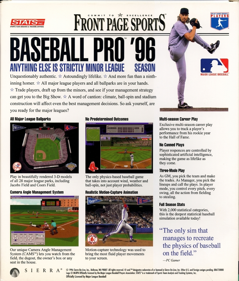 Front Page Sports: Baseball Pro '96 Season - Fanart - Box - Back (North America) - 944x1109