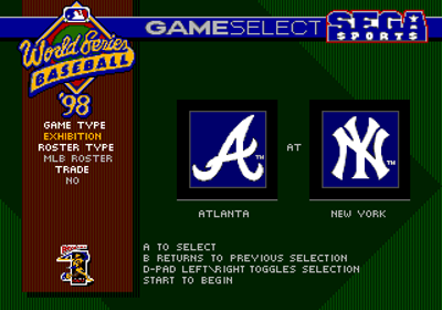 World Series Baseball 98 - Screenshot - Game Select (North America) - 320x224