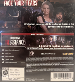 Resident Evil 3 - Box - Back (North America) - 1100x1200