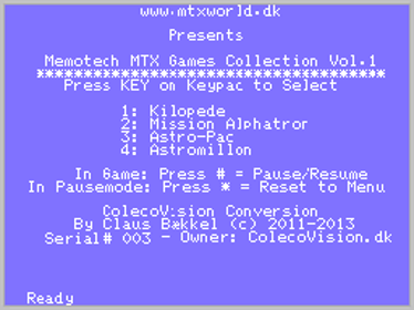 Memotech MTX Series Games Collection Vol.1 - Screenshot - Game Select (World) - 256x192