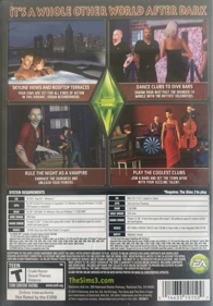 The Sims 3: Late Night - Box - Back (North America) - 941x1355