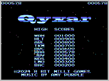 Qyxar - Screenshot - High Scores (World) - 256x192