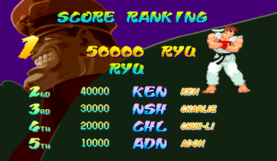 Street Fighter Alpha: Warriors' Dreams - Screenshot - High Scores (North America) - 384x224
