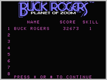 Buck Rogers: Planet of Zoom - Screenshot - High Scores (World) - 256x192