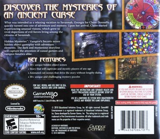 Hidden Mysteries: Vampire Secrets - Box - Back (North America) - 1323x1152