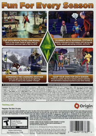 The Sims 3: Seasons - Box - Back (North America) - 940x1325