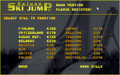 Deluxe Ski Jump 2 - Screenshot - Game Select (World) - 320x200